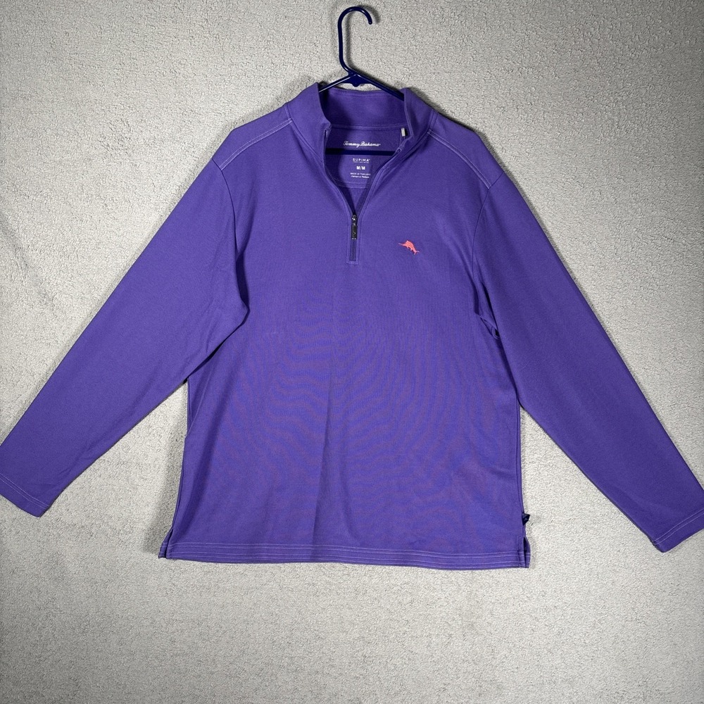 Tommy Bahama Mens Purple Supima Cotton Blend 1/4 Zip Pullover Sweater Size M